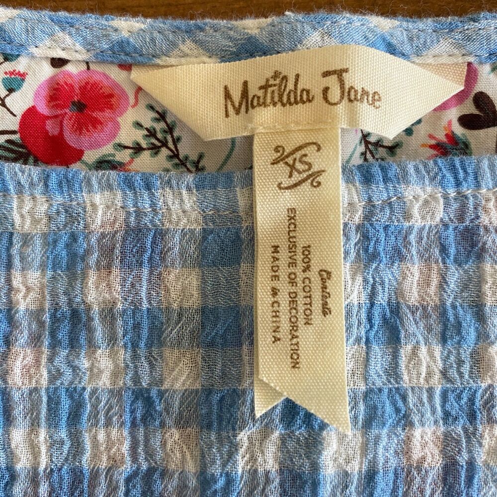 Matilda Jane Rural Route Blue Gingham Blouse Women's XS - Picture 4 of 12